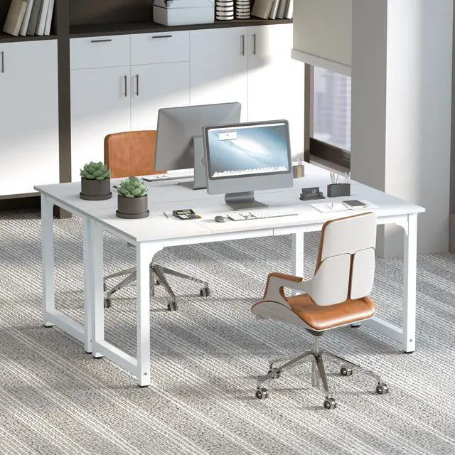 Alt view image 3 of 6 - Large Office Desk for Home Office, Large 63 Computer Desk Table, Wide Writing Study Desk for 2 Person, Metal Sturdy Frame Thicker Steel Legs,Warm White