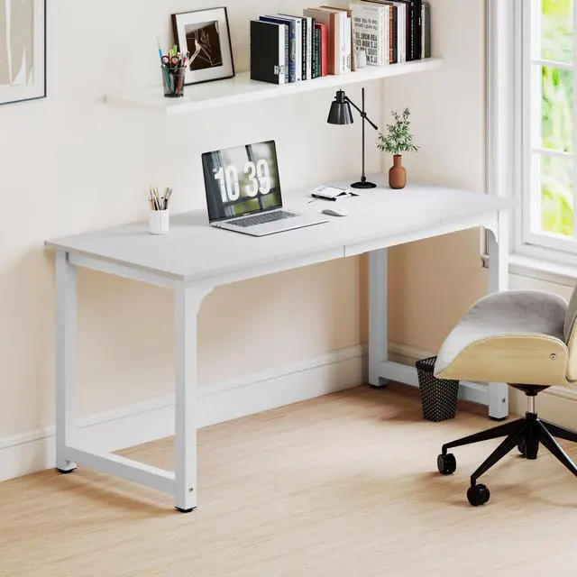 Alt view image 5 of 6 - Large Office Desk for Home Office, Large 63 Computer Desk Table, Wide Writing Study Desk for 2 Person, Metal Sturdy Frame Thicker Steel Legs,Warm White