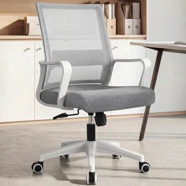 Main image of Office Desk Chair Gaming Computer Chair Ergonomic Mesh Mid Back with Rolling Wheels Lumbar Support Comfy Swivel Adjustable for Home Grey
