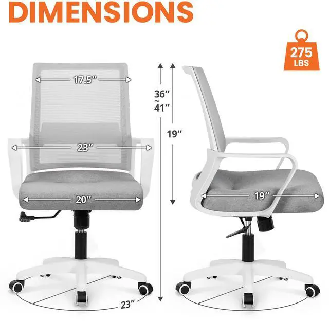 Alt view image 2 of 6 - Office Desk Chair Gaming Computer Chair Ergonomic Mesh Mid Back with Rolling Wheels Lumbar Support Comfy Swivel Adjustable for Home Grey