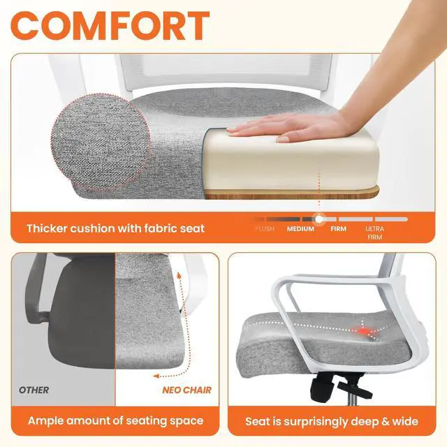 Alt view image 3 of 6 - Office Desk Chair Gaming Computer Chair Ergonomic Mesh Mid Back with Rolling Wheels Lumbar Support Comfy Swivel Adjustable for Home Grey