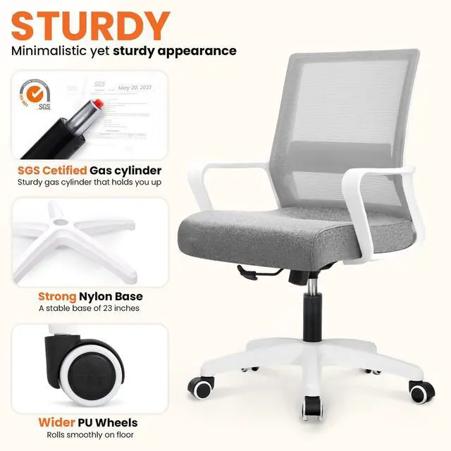Alt view image 5 of 6 - Office Desk Chair Gaming Computer Chair Ergonomic Mesh Mid Back with Rolling Wheels Lumbar Support Comfy Swivel Adjustable for Home Grey