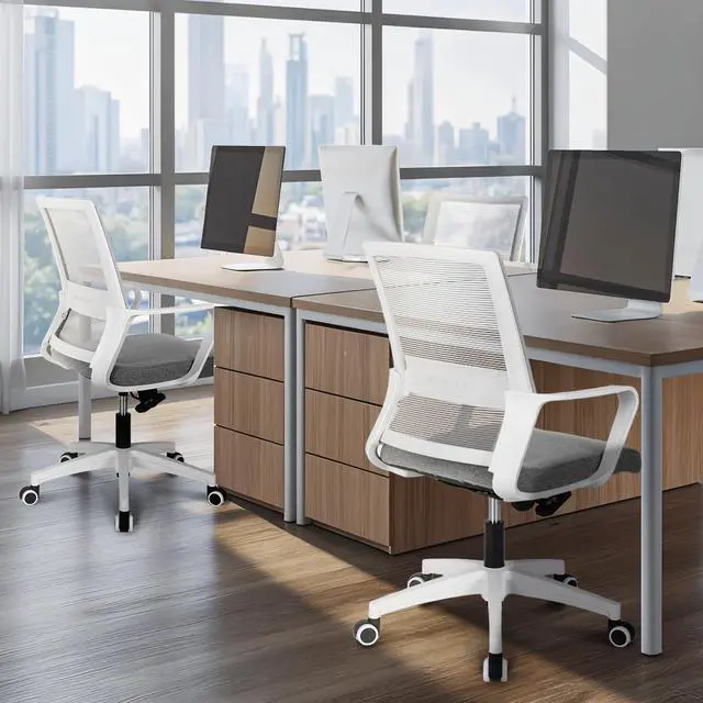 Alt view image 6 of 6 - Office Desk Chair Gaming Computer Chair Ergonomic Mesh Mid Back with Rolling Wheels Lumbar Support Comfy Swivel Adjustable for Home Grey
