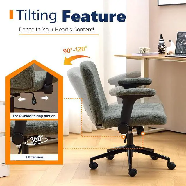 Alt view image 5 of 6 - Criss Cross Chair with Adjustable Flip-Up Arms,Cross Legged Chair with Wheels, Extra Wide Office Chair,Cozy Desk Chair for Home Office, Vanity, Apartment,Chenille Velvet,Dark Green