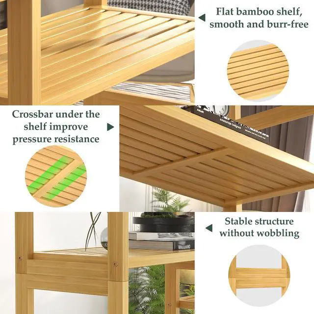 Alt view image 6 of 6 - Double Wide Bamboo Bookshelf, 6-Tier Large Open Bookcase with 12 Display Shelves, 6ft Tall Freestanding Book Shelf for Home Office, Bedroom, Living Room, Plants, Natural