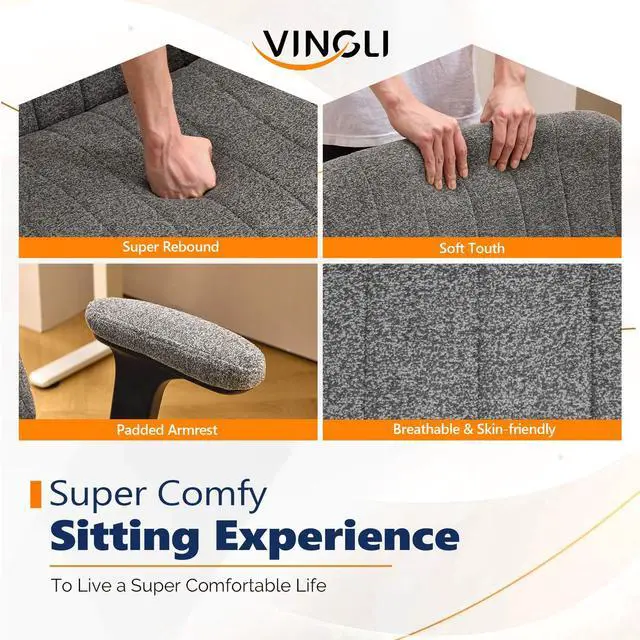 Alt view image 4 of 6 - Criss Cross Chair with Adjustable Flip-Up Arms,Cross Legged Chair with Wheels, Extra Wide Office Chair,Cozy Desk Chair for Home Office, Vanity, Apartment,Chenille Velvet,Grey