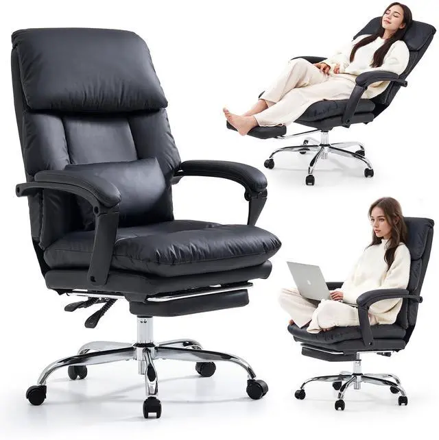 Main image of Office Chair with Foot Rest Executive Office Chair, PU Leather, Black | Ergonomic Reclining Office Chair High Back Comfy Swivel Computer Desk Chairs with Wheels and Lumbar Support for Home Office