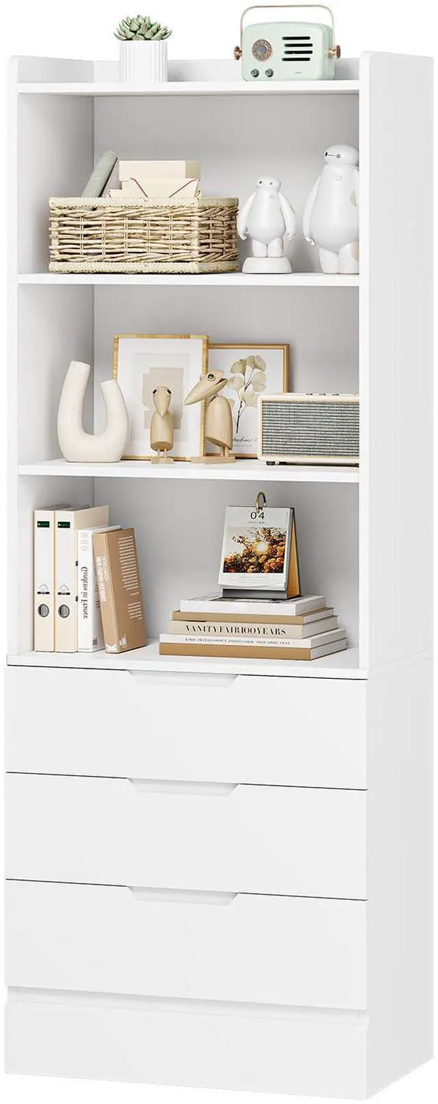 Main image of 73.23'' Tall Storage Cabinet Bookcase with 3 Drawers and 3-Tier Open Shelves Wooden Bookshelf Kitchen Pantry Storage Organizer Cabinets for Living Room, Study, Kitchen,Bathroom,White