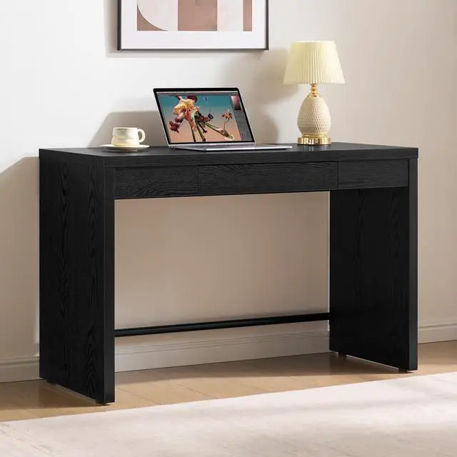 Main image of Computer Desk Writing Table - 47-Inch Wooden Study Desk for Bedroom, Farmhouse Home Office Desk with Drawer, Boho Makeup Vanity Table for Dormitory (Black Oak, 1 Piece)