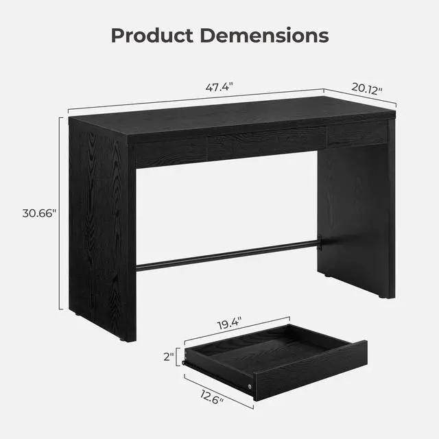 Alt view image 2 of 6 - Computer Desk Writing Table - 47-Inch Wooden Study Desk for Bedroom, Farmhouse Home Office Desk with Drawer, Boho Makeup Vanity Table for Dormitory (Black Oak, 1 Piece)