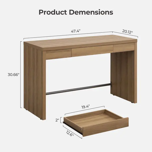 Alt view image 2 of 6 - Computer Desk Writing Table - 47-Inch Home Office Executive Desk with Drawer, Farmhouse Study Desk with Storage,Boho Makeup Vanity Table for Bedroom Dormitory (Reclaimed Caramel Oak, 1 Piece)