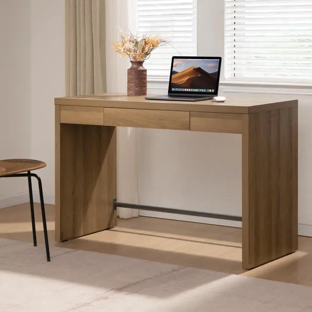 Alt view image 3 of 6 - Computer Desk Writing Table - 47-Inch Home Office Executive Desk with Drawer, Farmhouse Study Desk with Storage,Boho Makeup Vanity Table for Bedroom Dormitory (Reclaimed Caramel Oak, 1 Piece)