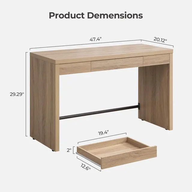 Alt view image 2 of 6 - Computer Desk Writing Table - 47-Inch Wooden Study Desk for Bedroom, Farmhouse Home Office Desk with Drawer, Boho Makeup Vanity Table for Dormitory (Reclaimed Light Oak, 1 Piece)