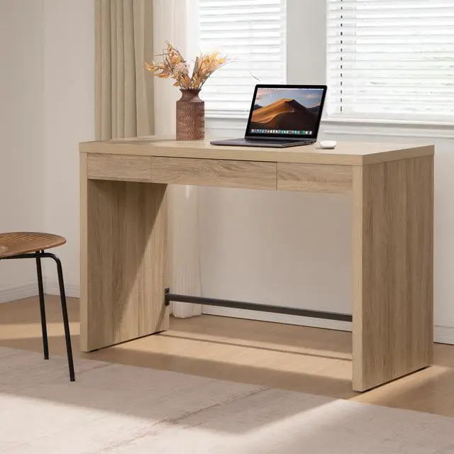 Alt view image 3 of 6 - Computer Desk Writing Table - 47-Inch Wooden Study Desk for Bedroom, Farmhouse Home Office Desk with Drawer, Boho Makeup Vanity Table for Dormitory (Reclaimed Light Oak, 1 Piece)