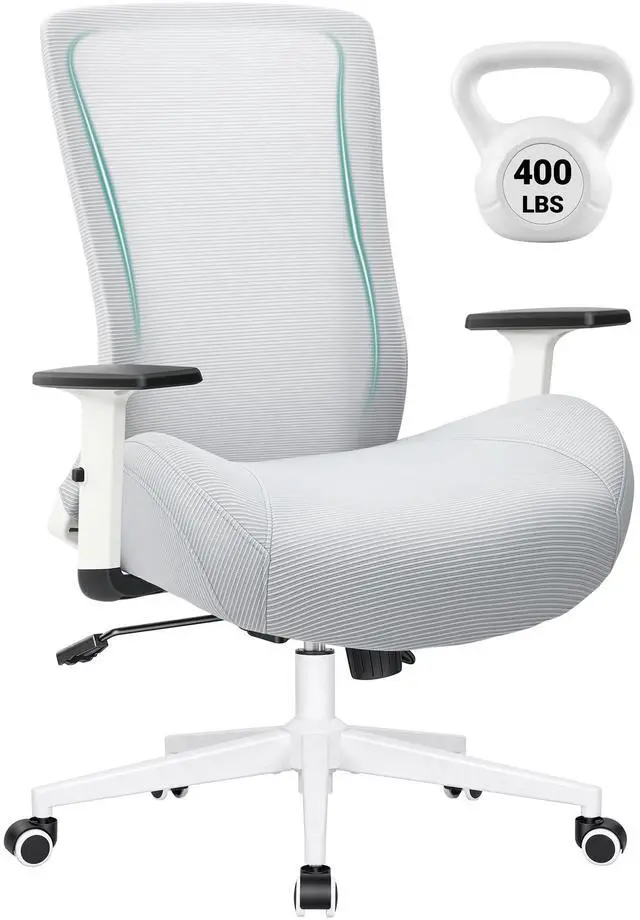 Main image of Big and Tall Home Office Desk Chair 400lb Capacity for Heavy People, Ergonomic Wide Mesh Desk Chair with Stepless Recline & Lock, 5.5" Thick Cushion, High Back, Adjustable Height & Armrests