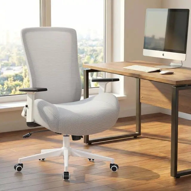 Alt view image 2 of 6 - Big and Tall Home Office Desk Chair 400lb Capacity for Heavy People, Ergonomic Wide Mesh Desk Chair with Stepless Recline & Lock, 5.5" Thick Cushion, High Back, Adjustable Height & Armrests