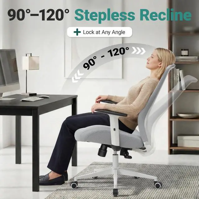 Alt view image 3 of 6 - Big and Tall Home Office Desk Chair 400lb Capacity for Heavy People, Ergonomic Wide Mesh Desk Chair with Stepless Recline & Lock, 5.5" Thick Cushion, High Back, Adjustable Height & Armrests