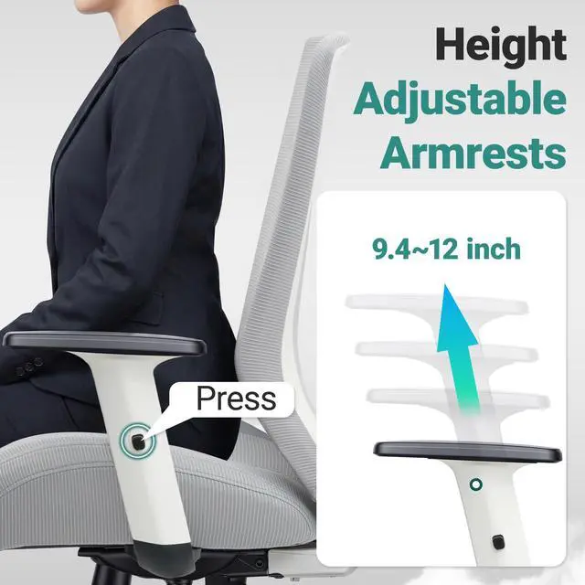 Alt view image 5 of 6 - Big and Tall Home Office Desk Chair 400lb Capacity for Heavy People, Ergonomic Wide Mesh Desk Chair with Stepless Recline & Lock, 5.5" Thick Cushion, High Back, Adjustable Height & Armrests