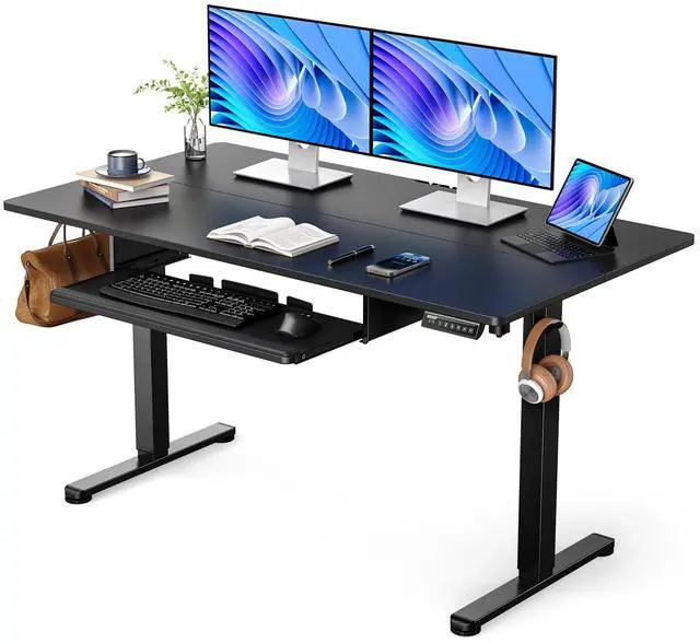 Main image of Electric Standing Desk with Keyboard Tray, 55x28 Inches Adjustable Height Sit Stand Up Desk, Home Office Desk Computer Workstation, Black
