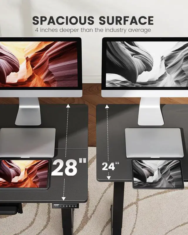 Alt view image 3 of 6 - Electric Standing Desk with Keyboard Tray, 55x28 Inches Adjustable Height Sit Stand Up Desk, Home Office Desk Computer Workstation, Black