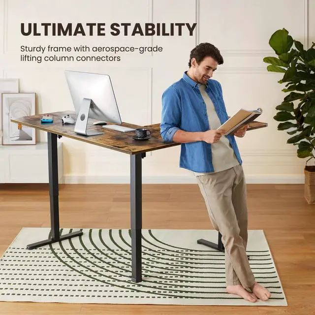 Alt view image 4 of 6 - L Shaped Standing Desk, 63"x55" Electric Adjustable Height Sit Stand up Desk, Ergonomic Large Computer Table, Left & Right Interchangeable Installation, Suitable for Home Office, Vintage Brown
