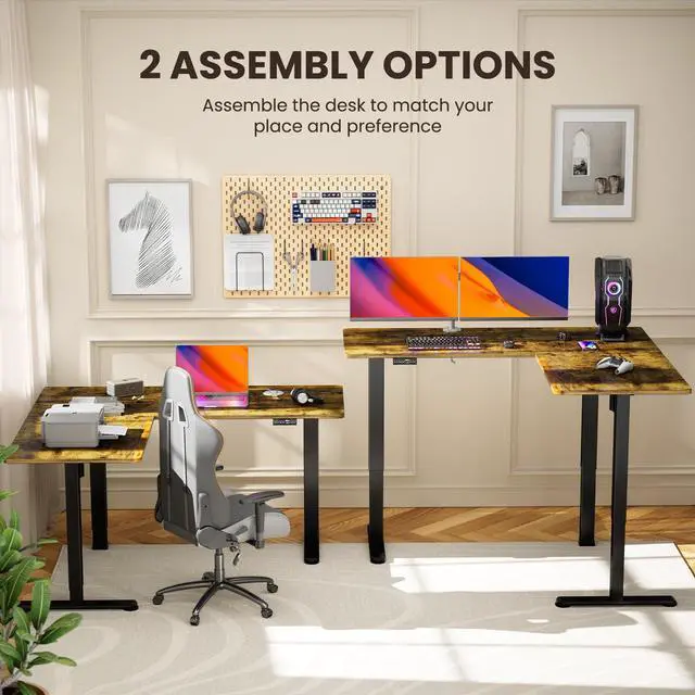 Alt view image 5 of 6 - L Shaped Standing Desk, 63"x55" Electric Adjustable Height Sit Stand up Desk, Ergonomic Large Computer Table, Left & Right Interchangeable Installation, Suitable for Home Office, Vintage Brown