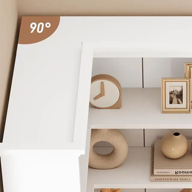 Alt view image 6 of 6 - Corner Bookshelf 72.8in Farmhouse Bookcase Large Bookshelves Wood Bookcase Tall 5 Tier Corner Shelf L Shaped Bookshelf Storage Display Rack Living Room Bedroom (White, Full Panel)