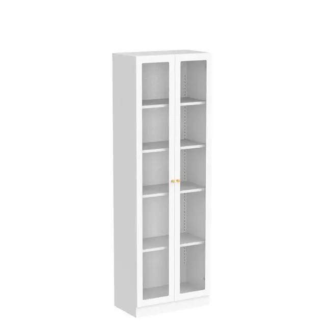 Alt view image 5 of 6 - White Bookcase with Doors and Shelves, 5-Tier Tall Bookshelf with Storage Cabinet, 70.87" Display Cabinet for Collectibles, Display Case for Home Office Library