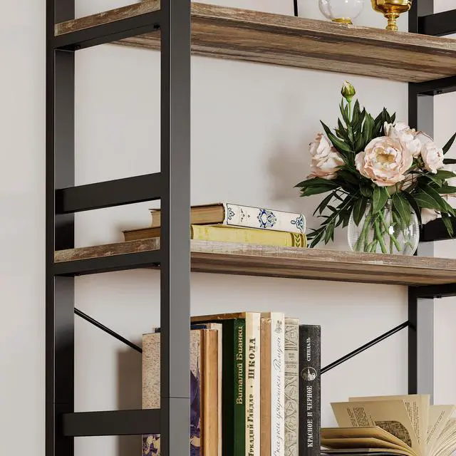 Alt view image 4 of 6 - Bookshelf, 31.5in Wide Shelf 6 Tier Bookcase, 110lbs/shelf Vintage Industrial Style Bookshelves for Bedroom, Living Room and Home Office, Industrial Brown