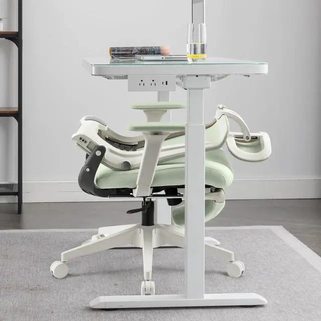 Alt view image 2 of 6 - Foldable Office Chair with Foot Rest, Ergonomic Office Chair with Adjustable Lumbar Support, Headrest, Armrest, Home Office Desk Chair for Space Saving, Work from Home, Green