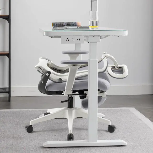 Alt view image 2 of 6 - Foldable Office Chair with Foot Rest, Ergonomic Office Chair with Adjustable Lumbar Support, Headrest, Armrest, Home Office Desk Chairs for Space Saving, Grey