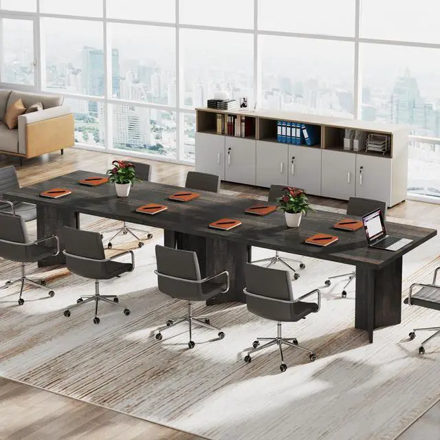 Alt view image 5 of 6 - 63-inch Executive Desk, Vintage Office Computer Desk with Large Tabletop, Farmhouse Wood Writing Conference Table Workstation for Home Office, Study, Dark Gray
