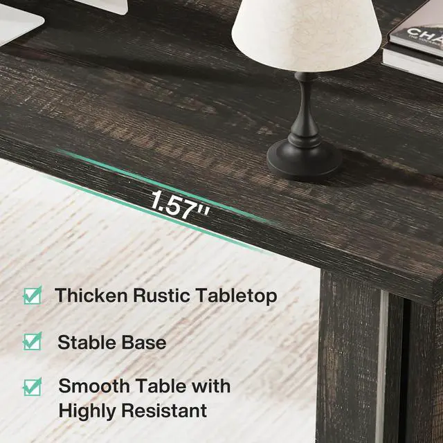 Alt view image 6 of 6 - 63-inch Executive Desk, Vintage Office Computer Desk with Large Tabletop, Farmhouse Wood Writing Conference Table Workstation for Home Office, Study, Dark Gray