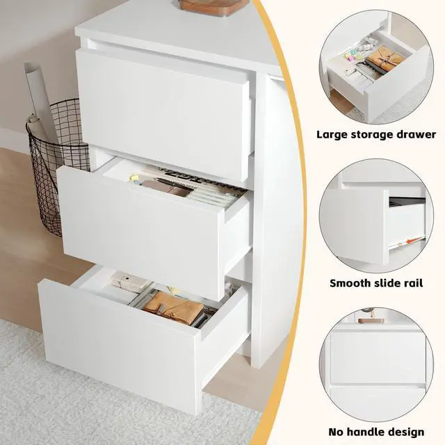 Alt view image 6 of 6 - White Desk with Hutch, 47 Inch Computer Desk with 3 Drawers for Bedroom, Study Writing Desk with Shelves for Small Spaces, Adjustable Feet