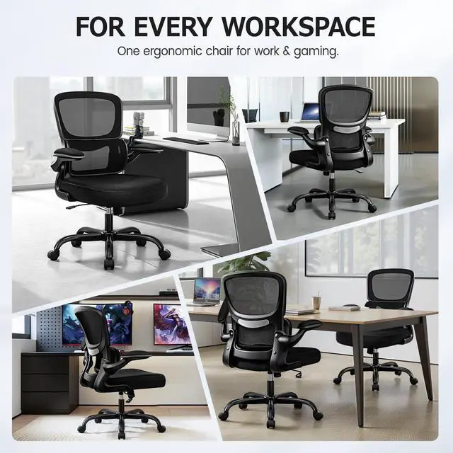 Alt view image 3 of 6 - Office Chair Ergonomic Desk Chair, Breathable Mesh Desk Chair Comfy with Lumbar Support, Flip-up Armrests, Computer Chairs Comfortable for Home, Office, Work, Standard, 300Lbs