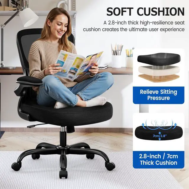Alt view image 6 of 6 - Office Chair Ergonomic Desk Chair, Breathable Mesh Desk Chair Comfy with Lumbar Support, Flip-up Armrests, Computer Chairs Comfortable for Home, Office, Work, Standard, 300Lbs