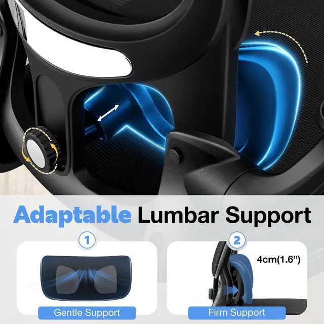 Alt view image 4 of 6 - Ergonomic Office Chair, Breathable Mesh Ergonomic Desk Chair with Adjustable Lumbar Support, Flip-up Armrests, Computer Chairs Comfortable for Home, Office, Work, 300lbs, Black, Upgrade