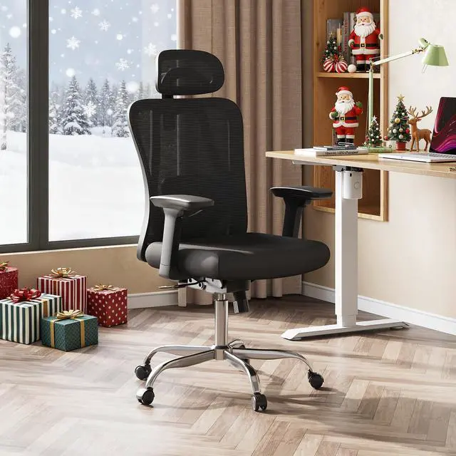 Alt view image 2 of 6 - Ergonomic Mesh Office Chair with Adjustable 3D Headrest and Tilt Function, Big and Tall Reclining Comfy Home Computer Desk Chair with Lumbar Support and 3D Armrests, Black