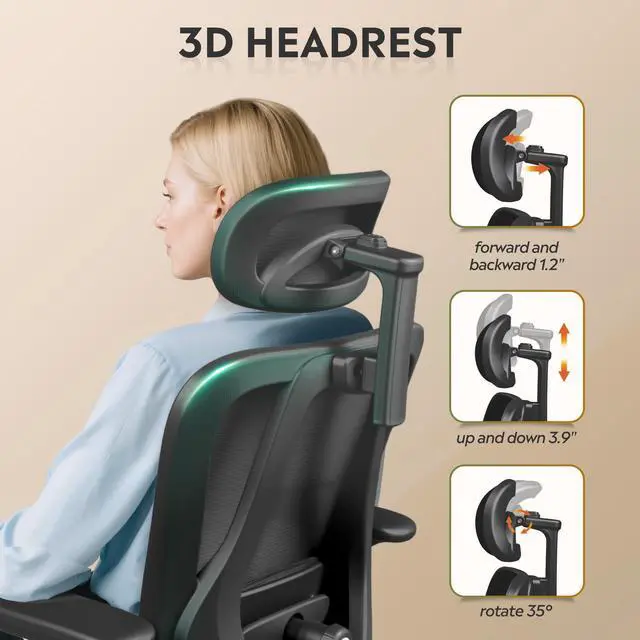 Alt view image 6 of 6 - Ergonomic Mesh Office Chair with Adjustable 3D Headrest and Tilt Function, Big and Tall Reclining Comfy Home Computer Desk Chair with Lumbar Support and 3D Armrests, Black