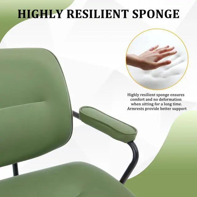 Alt view image 6 of 6 - BV Mid Century Modern Office Chair Set of 1, Swivel Rolling Deak Chair with Armrests and Walnut Back, Adjustable Desk Chair for Home Office, Green