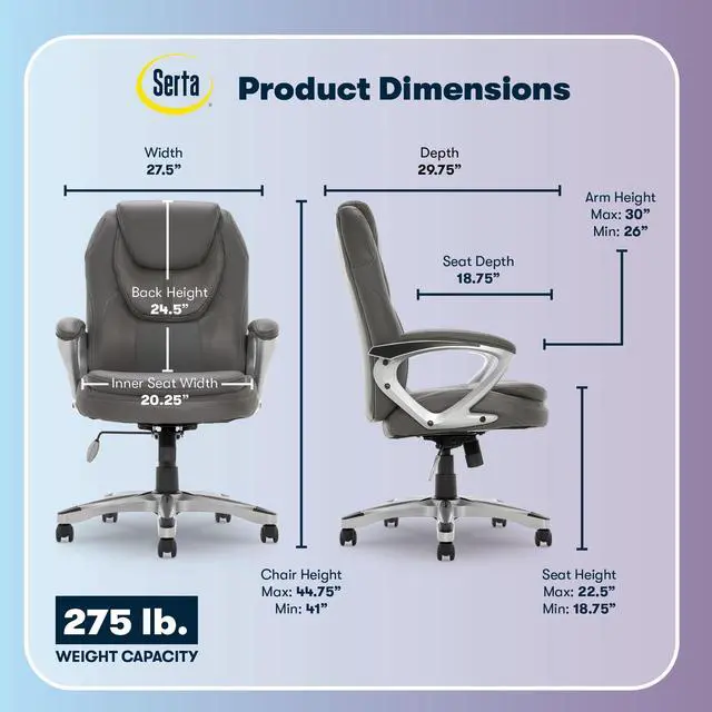 Alt view image 3 of 6 - Amplify Executive Office Chair with Faux Leather and Mesh, Adjustable Ergonomic Comfy Seat with Lumbar Support, Modern Computer DeskChairs, Swivel Rolling Wheels, Duo Gray