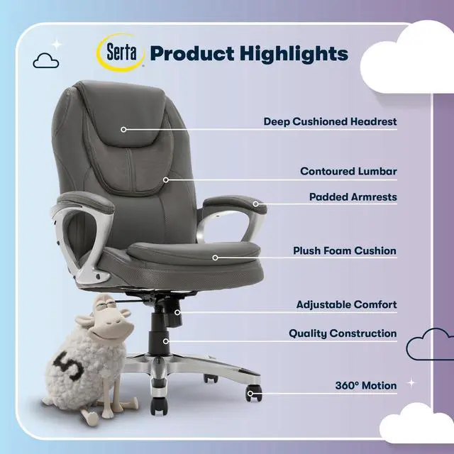Alt view image 4 of 6 - Amplify Executive Office Chair with Faux Leather and Mesh, Adjustable Ergonomic Comfy Seat with Lumbar Support, Modern Computer DeskChairs, Swivel Rolling Wheels, Duo Gray