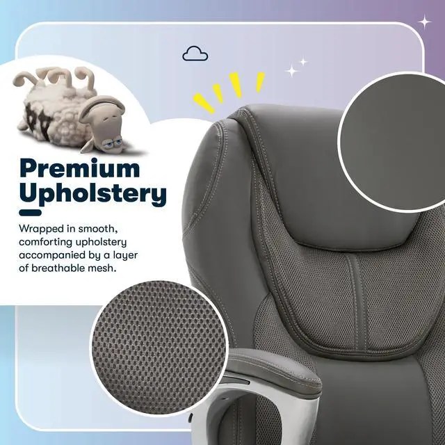 Alt view image 5 of 6 - Amplify Executive Office Chair with Faux Leather and Mesh, Adjustable Ergonomic Comfy Seat with Lumbar Support, Modern Computer DeskChairs, Swivel Rolling Wheels, Duo Gray