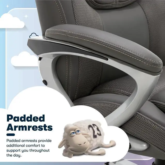 Alt view image 6 of 6 - Amplify Executive Office Chair with Faux Leather and Mesh, Adjustable Ergonomic Comfy Seat with Lumbar Support, Modern Computer DeskChairs, Swivel Rolling Wheels, Duo Gray
