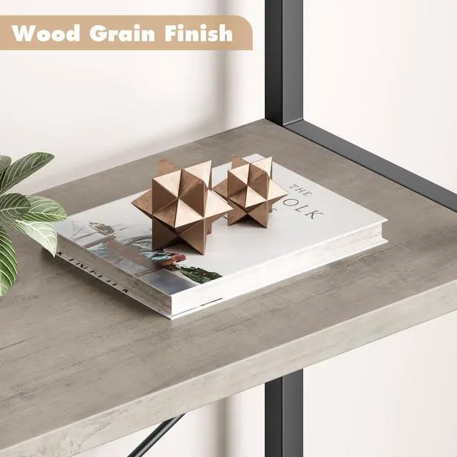 Alt view image 6 of 6 - Bookshelf 5 Tier Bookcase Arched Display Racks Tall Standing Bookshelves Metal Frame Modern Storage Rack Shelf Large Wood Book Shelf for Bedroom, Living Room, Home Office (Grey)