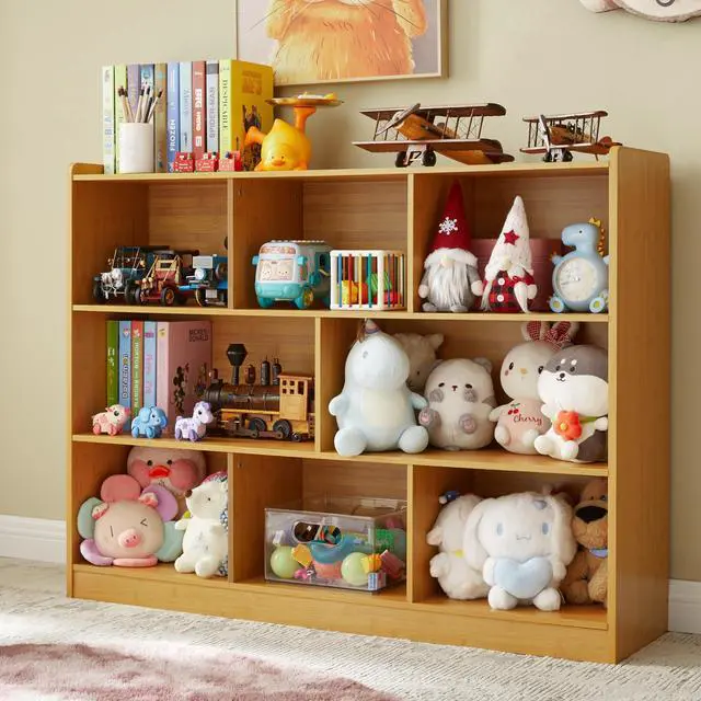 Main image of 3-Tier Bookshelf, 8-Section Wooden Bookcase, Storage Organizer with Anti-Tilt Device, Modern Storage Display Cabinet for Living Room, Classroom, Kids Room (Natural), FJHL-011YE