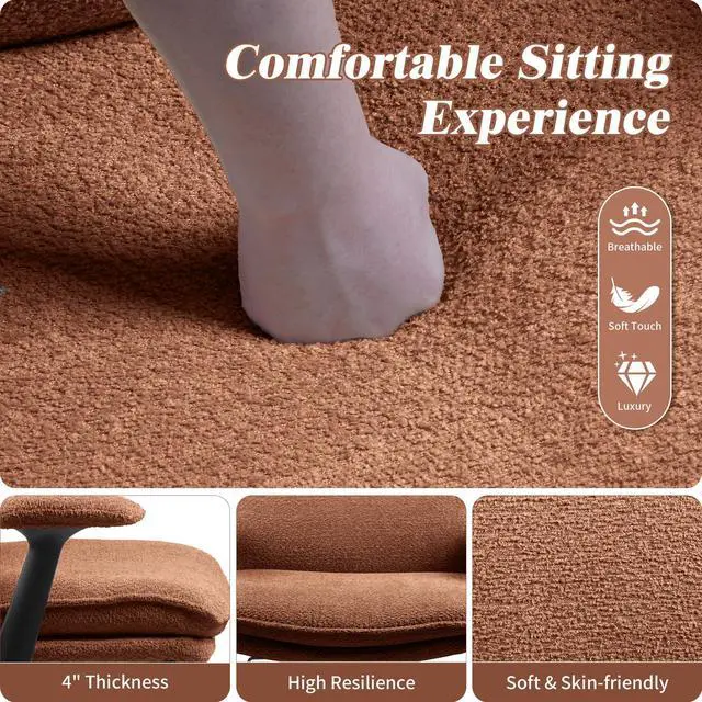 Alt view image 5 of 6 - Criss Cross Legged Office Chair with Wheels and Flip-Up Arms, Upholstered Criss Cross Desk Chair, Wide Seat Chairs for Home Office, Vanity, Apartment, Orange