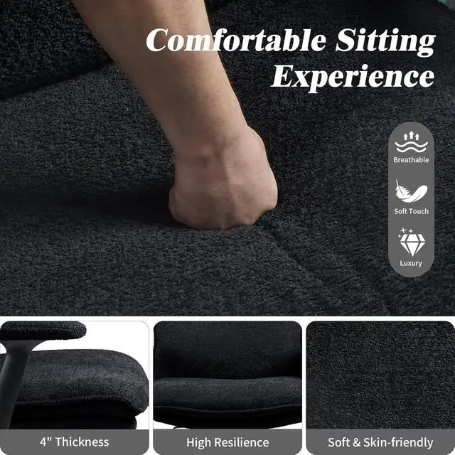 Alt view image 6 of 6 - Criss Cross Legged Office Chair with Wheels and Flip-Up Arms, Upholstered Criss Cross Desk Chair, Wide Seat Chairs for Home Office, Vanity, Apartment, Black