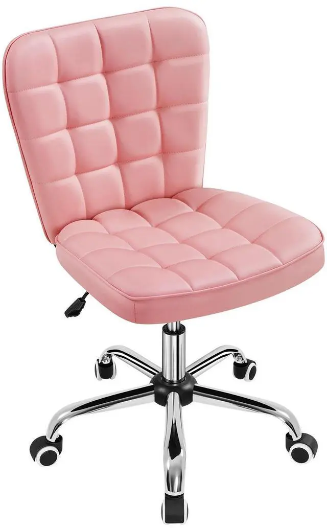 Main image of ModernTufted Armless Desk Office Chair Faux Leather Upholstered Computer Chair with Adjustable Seat Height and Rolling Wheels for Home/Office, Pink