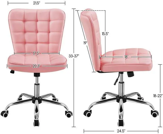 Alt view image 3 of 6 - ModernTufted Armless Desk Office Chair Faux Leather Upholstered Computer Chair with Adjustable Seat Height and Rolling Wheels for Home/Office, Pink